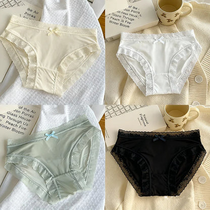 4 PCS/PACK Solid Color Women's Panties Mid-Waist Breathable Comfort Sexy Antibacterial Lace Innerwear