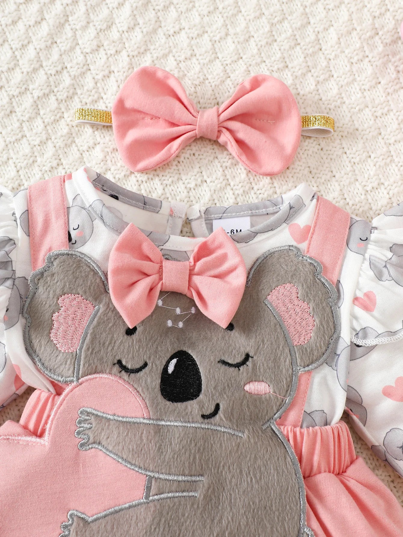 3D Koala Cute One-Piece Tulle Dress + Bow Headband, Pink and Gray, Fresh and Adorable, Perfect for Cute Photos, Princess Outfit