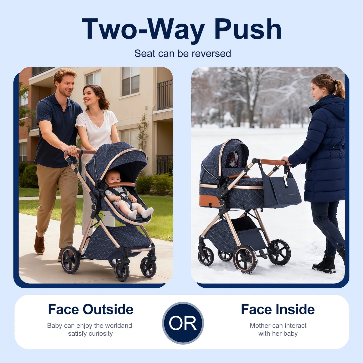 Luxury Baby Stroller 3 in1 Portable Baby Carriage Folding Prams High Landscape Car for Newborn Baby Adjustable Handle travel