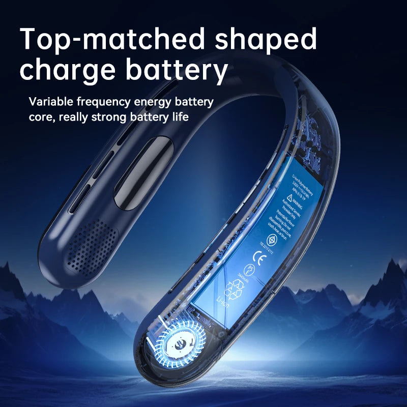 Lenovo Neck Fan 5 Speed Adjustable Bladeless Silent Neck Hanging Fan USB Rechargeable LED Digital Display Ice Refrigeration Fan