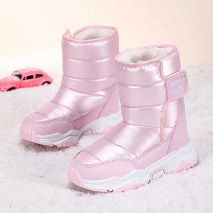 New Kids Snow Boots Winter High-top Warm Cotton Shoes for Children Boys Girls Warm Plush Lining Ankle Boots Anti-skid Waterproof