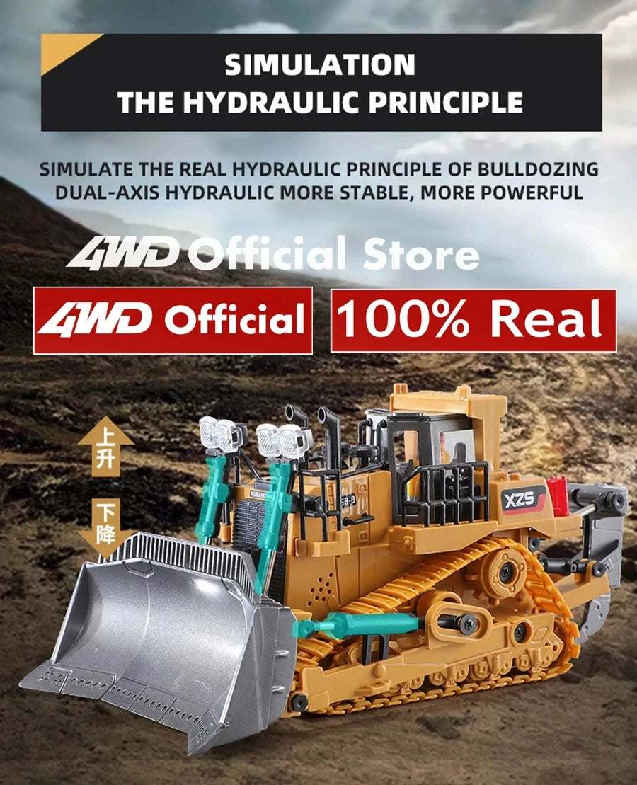 4WD Remote Control Excavator 4x4 Alloy Dump Truck Bulldozer Radio Model RC Car Construction Vehicle with Lights Sound Toy Gift