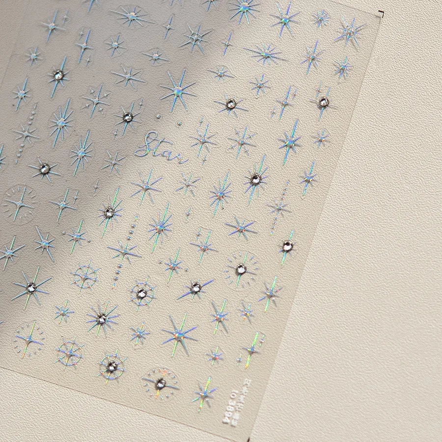 Gold Silver Starlight Laser Pink Colorful Glitter Star Bronzing Rhinestones Relief Nail Art Decorations Stickers Manicure Decals