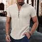 New Men's Short Sleeve Tshirt V neck button Cotton Linen Shirt Men's Casual Clothes Popular Tops for Men