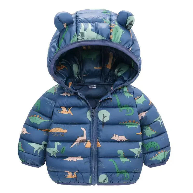 Baby Boys Girls Down Jackets Kids Cartoon Bear Zipper Coats Autumn Boys Thin Warm Hooded Jackets Children Clothes Outerwear