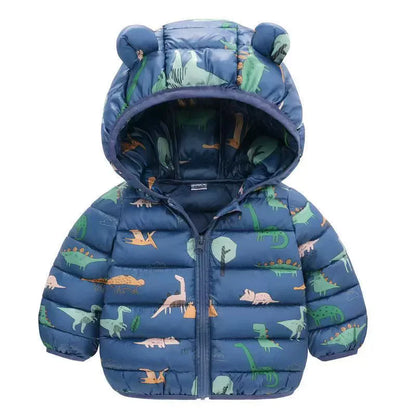 Baby Boys Girls Down Jackets Kids Cartoon Bear Zipper Coats Autumn Boys Thin Warm Hooded Jackets Children Clothes Outerwear