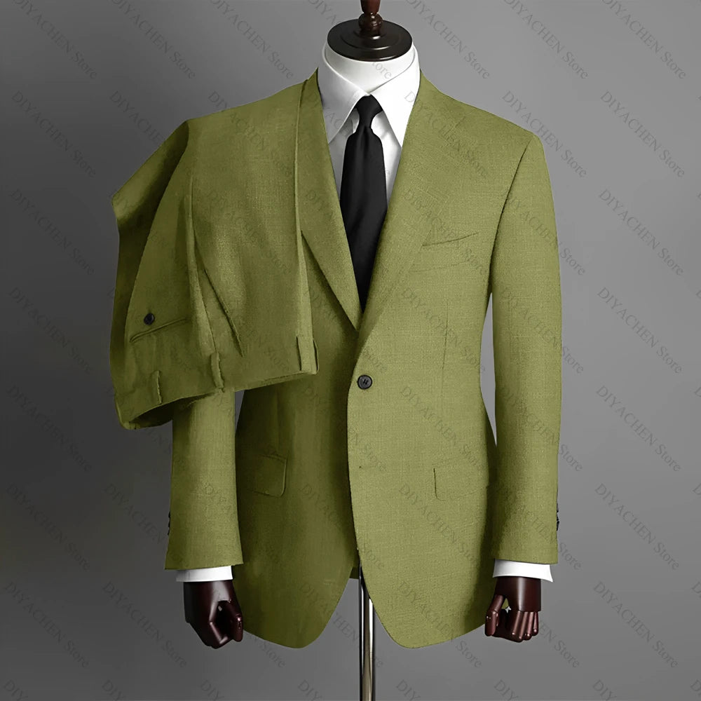 Fashion Gray Men Suits High-end Single Breasted Wedding Tuxedo Business Casual Office Male Suit Slim 2 Piece (Blazer+Pants)