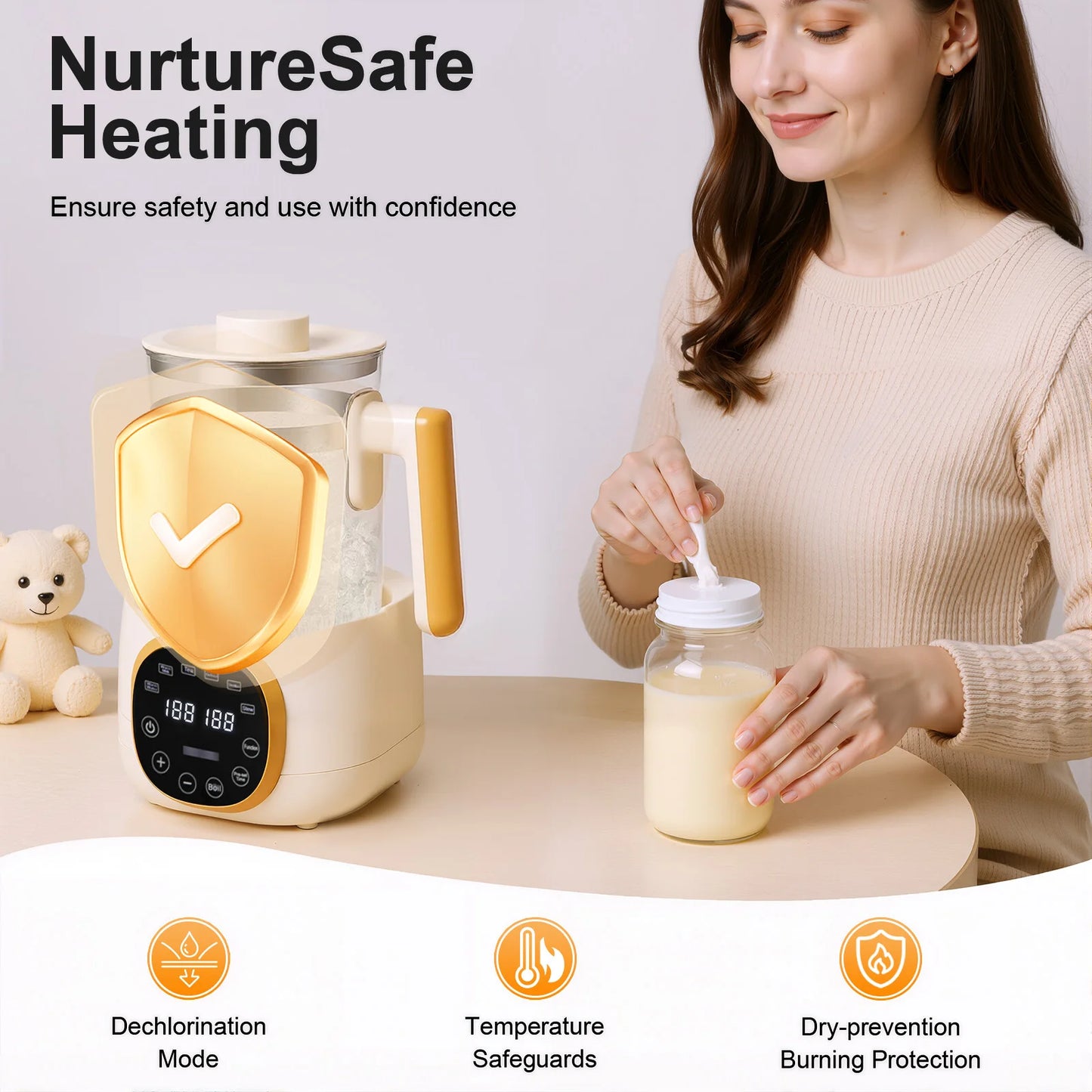1.3L Baby Bottle Warmer 72H Constant Temperature & 5Min Memory Fast Heating & 45dB Quiet for Milk Formula & Food