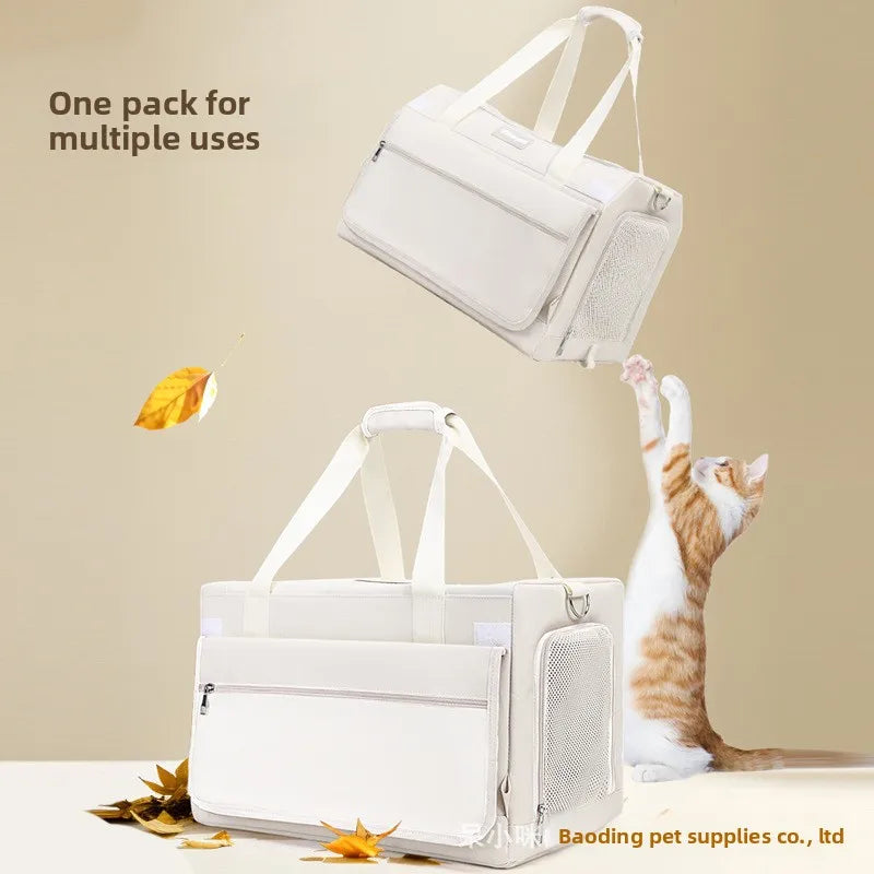 Pet Trolley Case Oxford Double-Decker Pet Travel Bag Luggage Cat Carrier Outings Portable Large-Capacity Breathable 7kg Two Cats