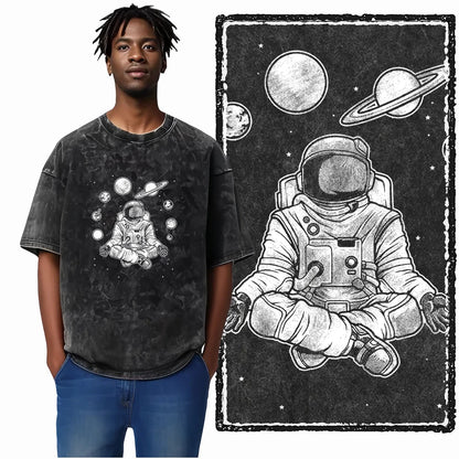 SA ASTRONAUT SPACE THEMES Printed Cotton Acid Washed Graphic Unisex T Shirt Cool Streetwear Men Tshirts Big Size Tee for men