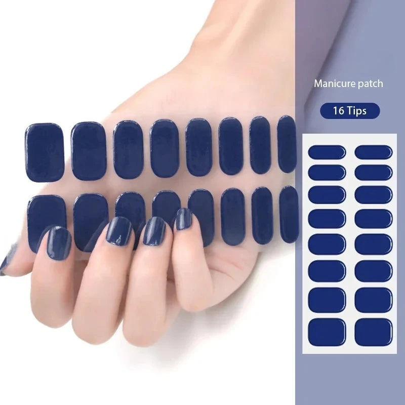 16/22 Tips Semi Cured Gel Nail Stickers for UV Lamp Designer Adhesive Nail Gel Wraps DIY Long-lasting  Nail Decoration