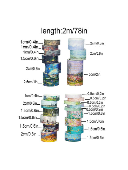 24 Rolls/Box Oil Painting Theme Washi Tape Set, Gilded Style Design Decorative Handmade DIY Decoration Materials Tape