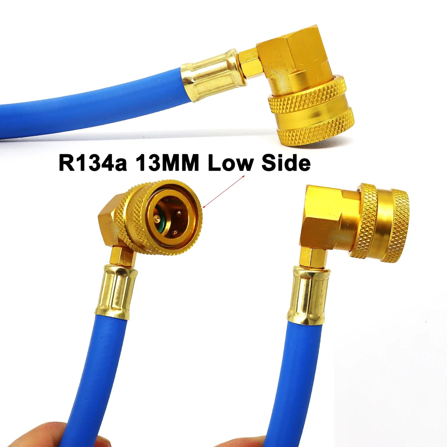 R134A Recharge Hose with Gauge, AC Can Tap Freon Charging Kit, 90° Low Side Quick Coupler for R134A R12 R22 A/C Refrigerant