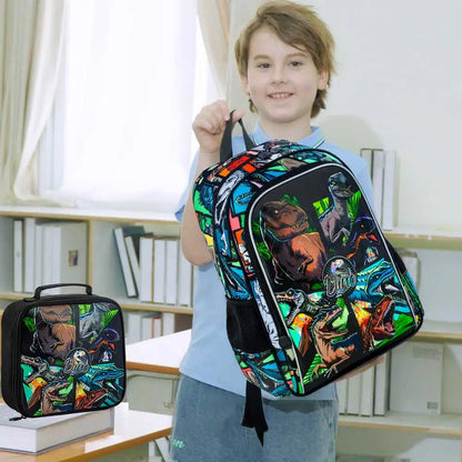 3PCS Backpack for Boys, 16 Inch Dinosaur Preschool Bookbags, Cool Elementary Kindergarten School Backpacks