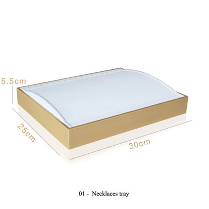 Luxury Gold White PU Leather Necklace Ring Earring Holder Jewelry Tray Series Jewelry Disply Jewellery Organizer Box