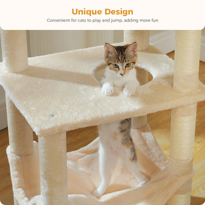 Multi-Level Cat Tree for Indoor Cats Large Cat Tower with Cozy Condo Hammock Sisal Scratching Posts Cat Scratchers Bed Cat Toys