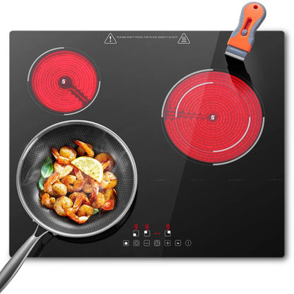 6000W Built-in Ceramic Hob, 4 Zone Induction Cooktop with Touch Control, 9 Power Levels, Timer & Child Lock, 60cm Black Glass