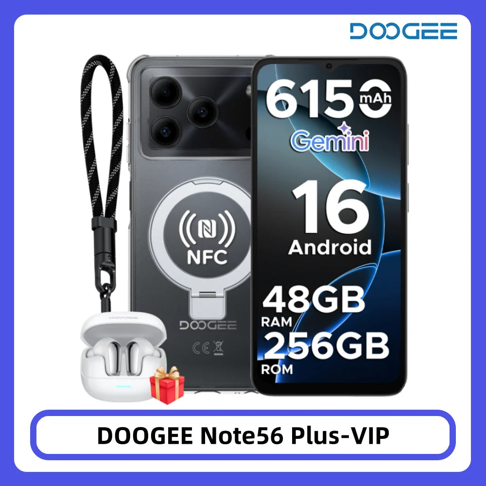 DOOGEE Note56 Plus VIP Edition Smartphone 48GB 256GB 6150mAh Large Battery 6.56'' 90Hz Display 50MP Camera NFC Android 16 Mobile Phones