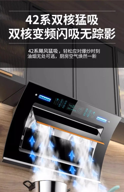 220V Haotaitai Double Motor Range Hood Kitchen Strong Suction Auto Clean Side Suction BBL