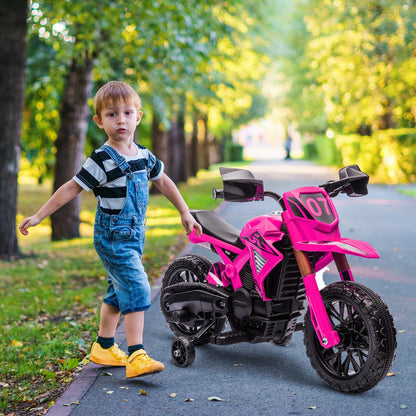 12V electric motorcycle, children’s motorcycle with training wheels, kids’ car, featuring a horn and start-up sound, 3 km/h, pink, electric toy motorcycle, riding motorcycle