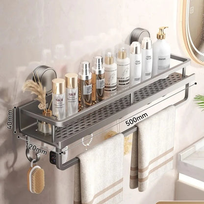 No Drill Suction Cup Suction Bathroom Rack Bathroom Shelf Toilet Space Aluminum Hanging Rack Bathroom Organizer Hang On The Wall