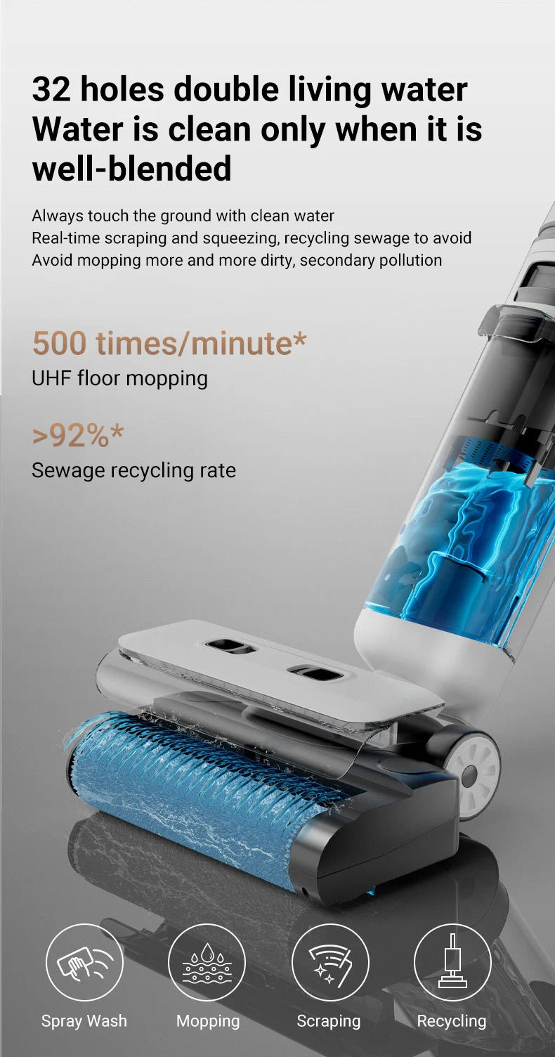 DIVEDEER 15000Pa Wireless Wet Dry Vacuum Cleaner Smart Cordless Mop Floor Cleaner Self-Cleaning Auto Suction Floor Washer
