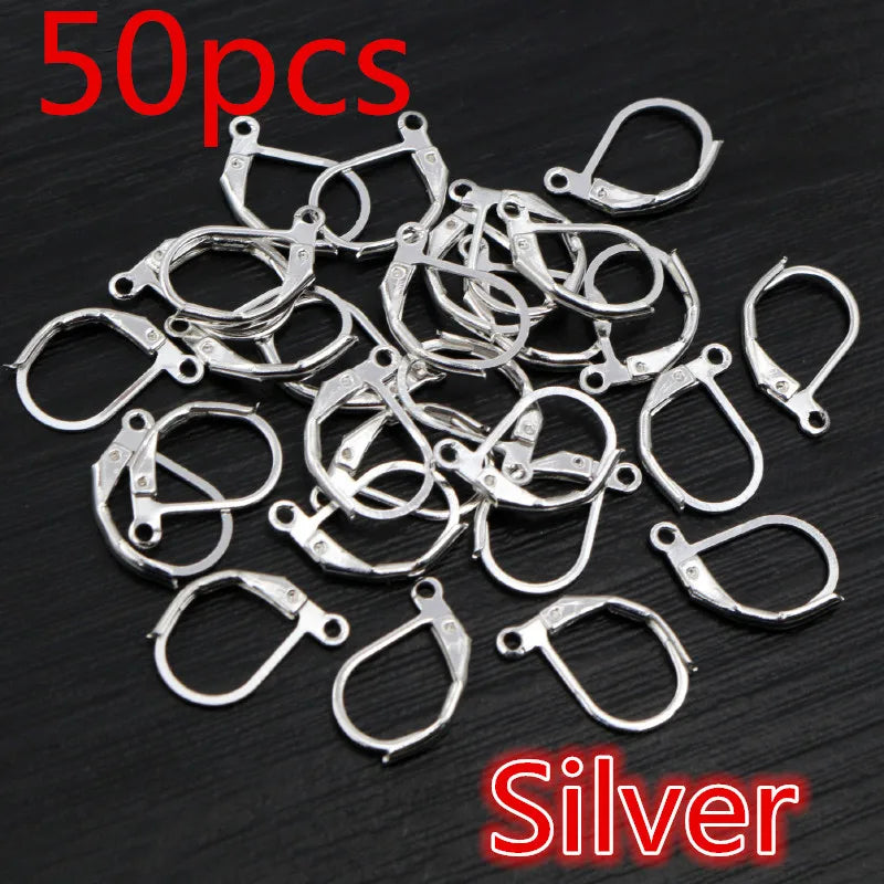 30-50pcs/lot Gold Silver French Lever Earring Hooks Wire Settings Base Hoops Earrings For DIY Jewelry Making Supplies Wholesale