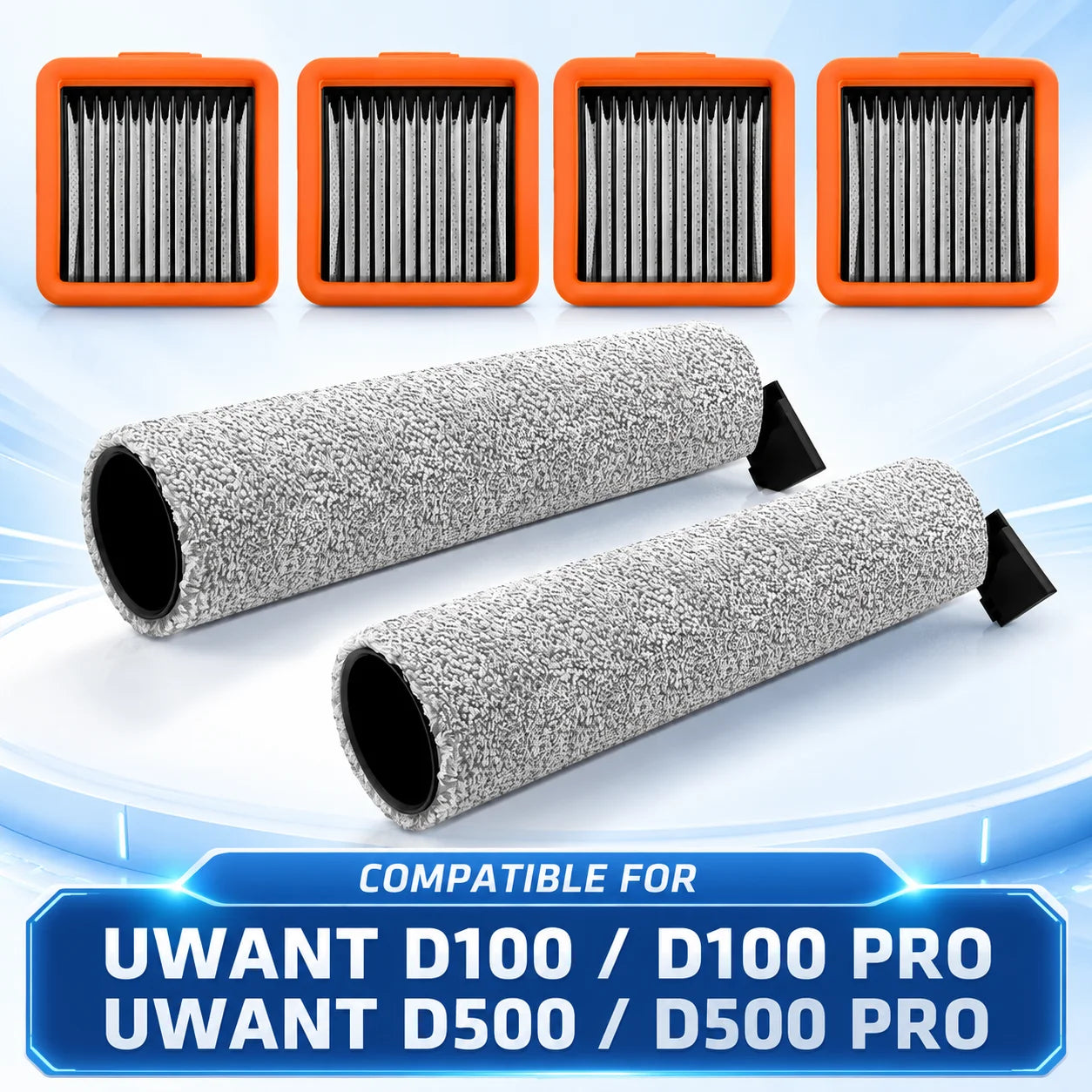 Compatible For UWANT D100/ D100 PRO/ D500 PRO/ D600 Robot Vacuum Cleaner Replacement Parts Main Roller Brush HEPA Filters