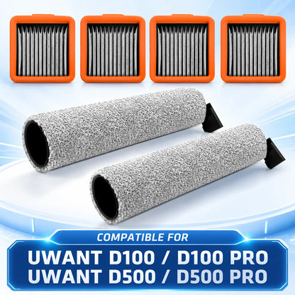 Compatible For UWANT D100/ D100 PRO/ D500 PRO/ D600 Robot Vacuum Cleaner Replacement Parts Main Roller Brush HEPA Filters