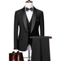 US Size Men Lapel Black Collar 3 Pcs Suit Set Coat Vest Trousers / Business Groom Wedding Dress Fprmal Blazer Pants Waistcoat