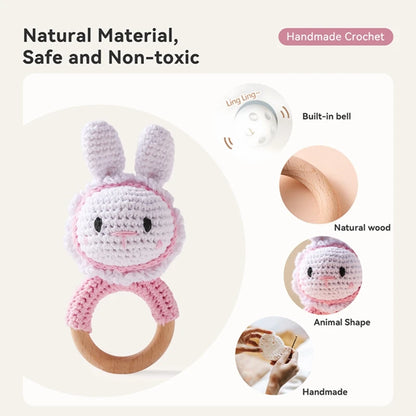 1Pc Baby Teether Wooden Crochet Rattle Toy BPA Free Baby Mobile Play Gym Wood Rodent Rabbit Rattle Newborn Educational Toy Gifts
