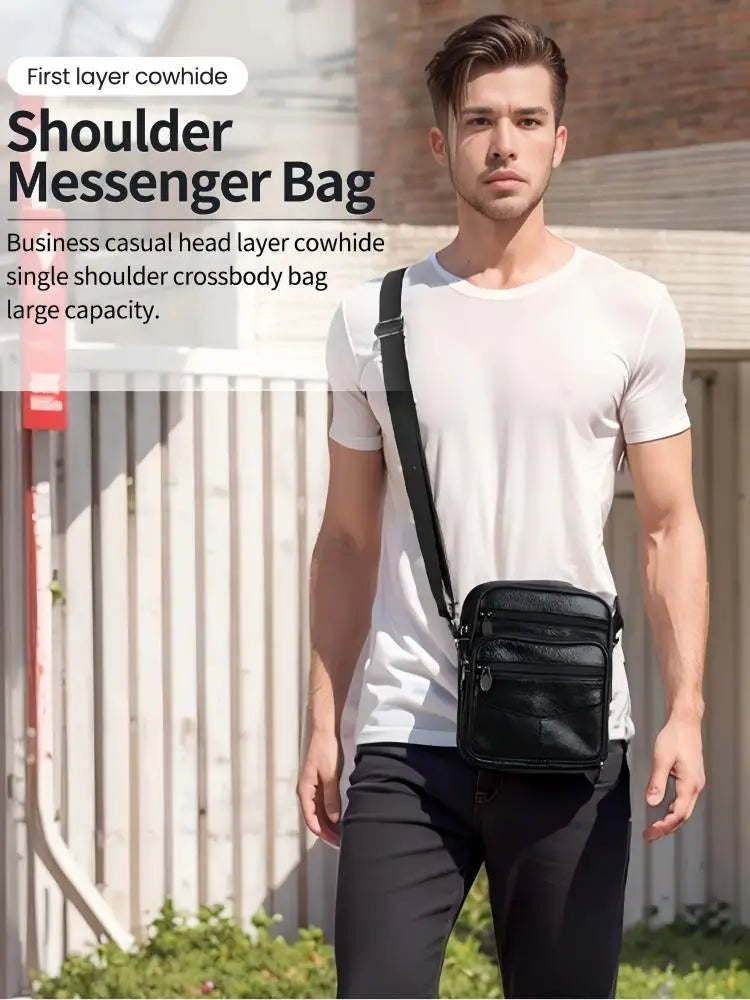 Homefish New Genuine Leather Crossbody Bag Vertical Trendy Multifunctional Shoulder Bag Briefcase Casual Travel Messenger Bag
