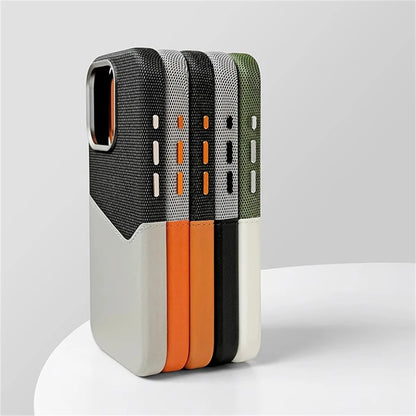 Card Holder MagSafe Leather Case For iPhone 17 Pro Max 16 15 14 Plus 13 12 Pocket Wireless Charging Alloy Lens Hit Color Cover