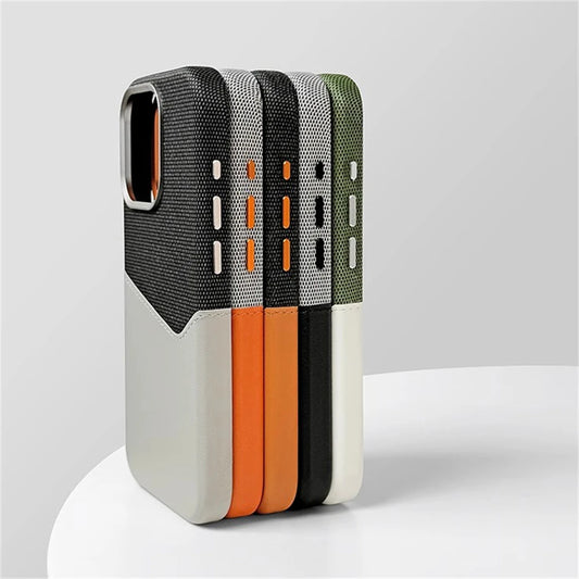 Card Holder MagSafe Leather Case For iPhone 17 Pro Max 16 15 14 Plus 13 12 Pocket Wireless Charging Alloy Lens Hit Color Cover