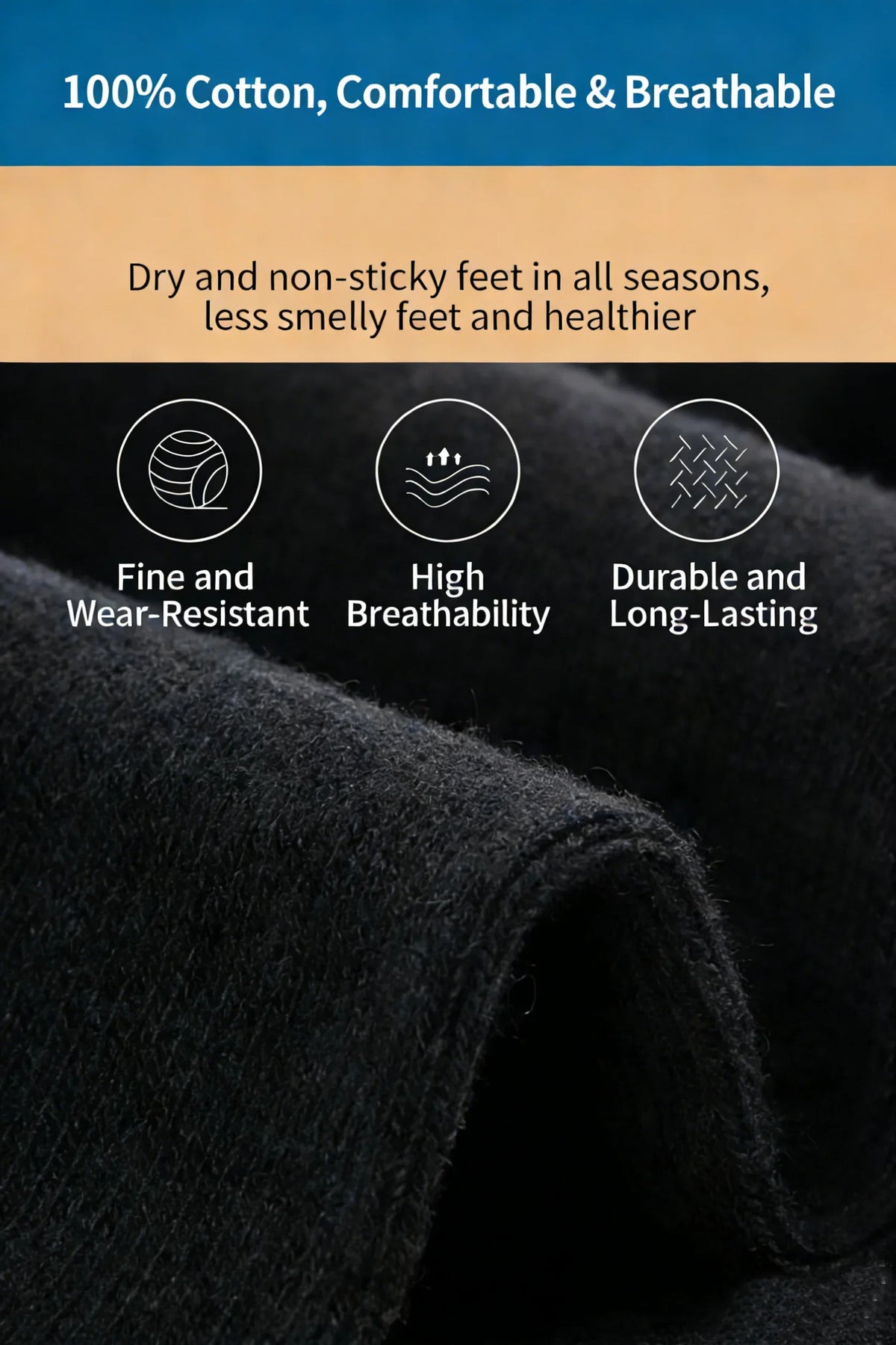 5 pairs of men's mid-calf socks, pure cotton sweat-absorbing odor-resistant autumn/winter business socks for all seasons