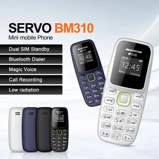 SERVO BM310 0.66-inch Screen‌ Small Mobile Phones Unlocked Bluetooth Earphone Tiny Phone Automatic Call Recording Dual SIM Small Cellphone