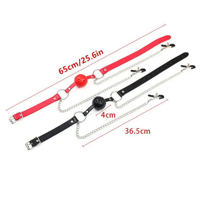 Erotic Toy PU Leather Mouth Gag Ball Oral Sex With Chain Clip Breast Nipple Clamps Bondage Harness Sex Toys Adult Games