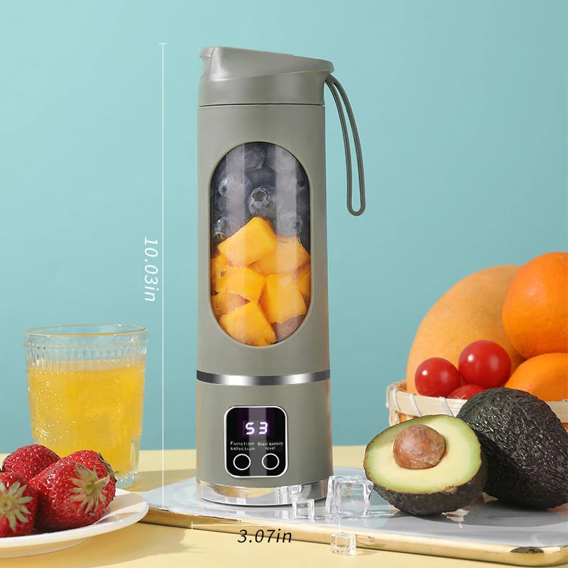10 ašmenų nešiojamas vaisių sulčiaspaudė, 450 ml talpa, 3 pavaros, įkraunamas per USB, trintuvas, ledo smulkintuvas kokteiliams ir tirštiesiems kokteiliams, sulčiaspaudės puodelis