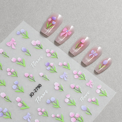 3d Nail Art Decals Spring Booming Violets Lavenders Purple Blue Pink Flowers Butterflys Stickers Decoration For Nail Tips Beauty