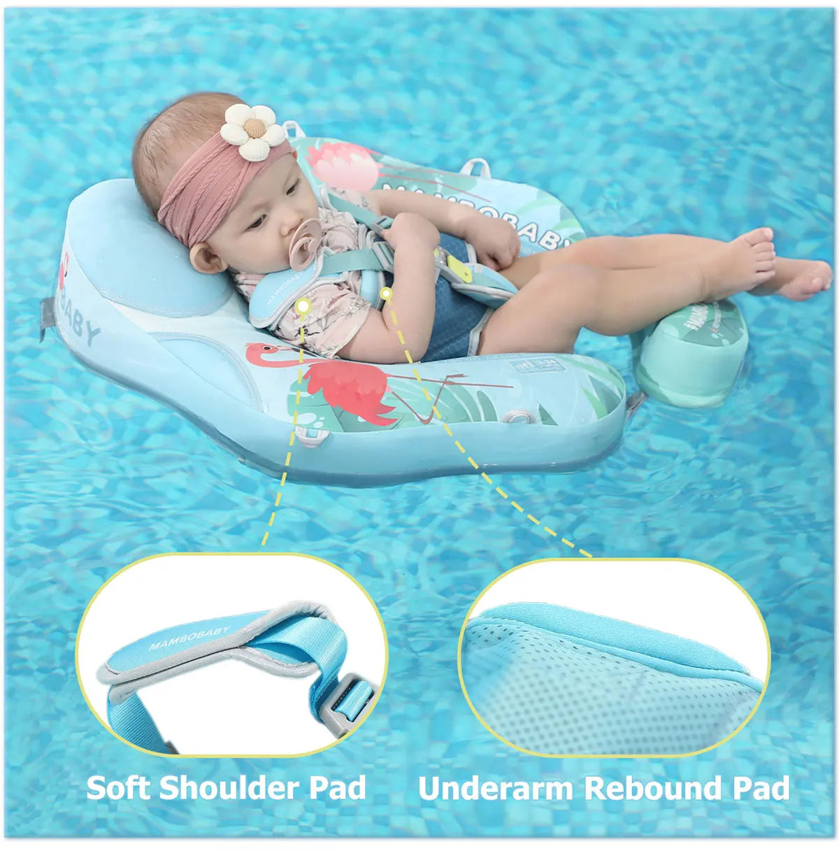 Mambobaby Gentle Skin-Safe Flamingo Air-Free Chest Float with Flat Canopy B503-143-W-Z Baby Swimming Ring Infant Water Circle