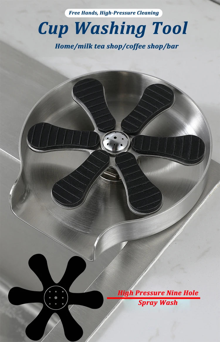 Kitchen Sink Glass Cup Wash Automatic Stainless Steel Pressure Spray  Washer Cup Tool Cleaning Faucet Bar Rinser Coffee Pitcher