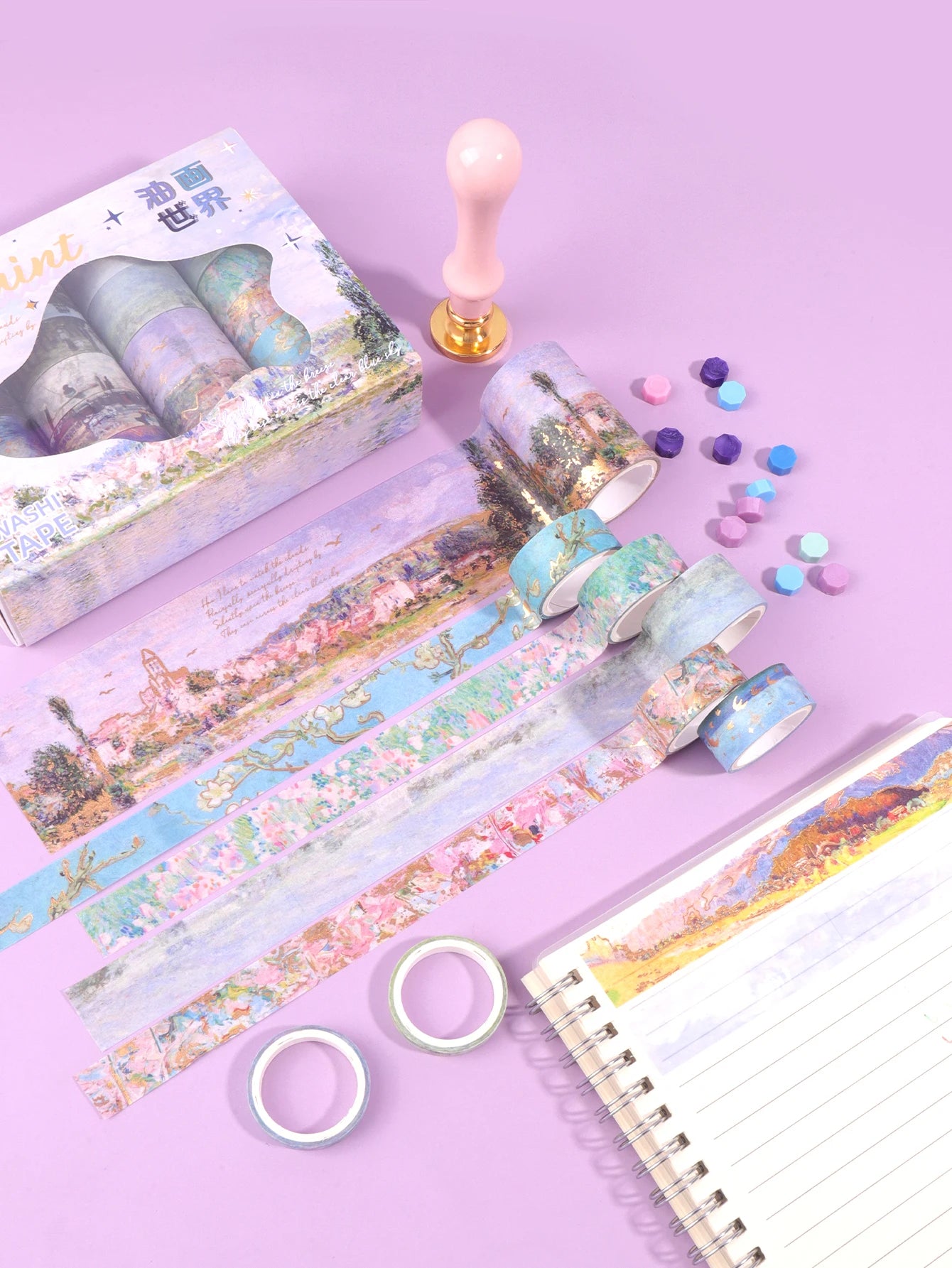 24 Rolls/Box Oil Painting Theme Washi Tape Set, Gilded Style Design Decorative Handmade DIY Decoration Materials Tape