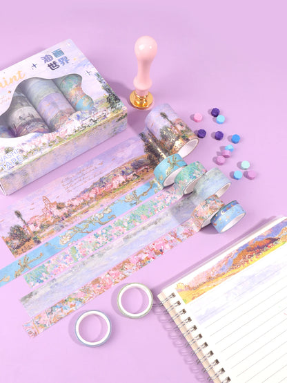 24 Rolls/Box Oil Painting Theme Washi Tape Set, Gilded Style Design Decorative Handmade DIY Decoration Materials Tape