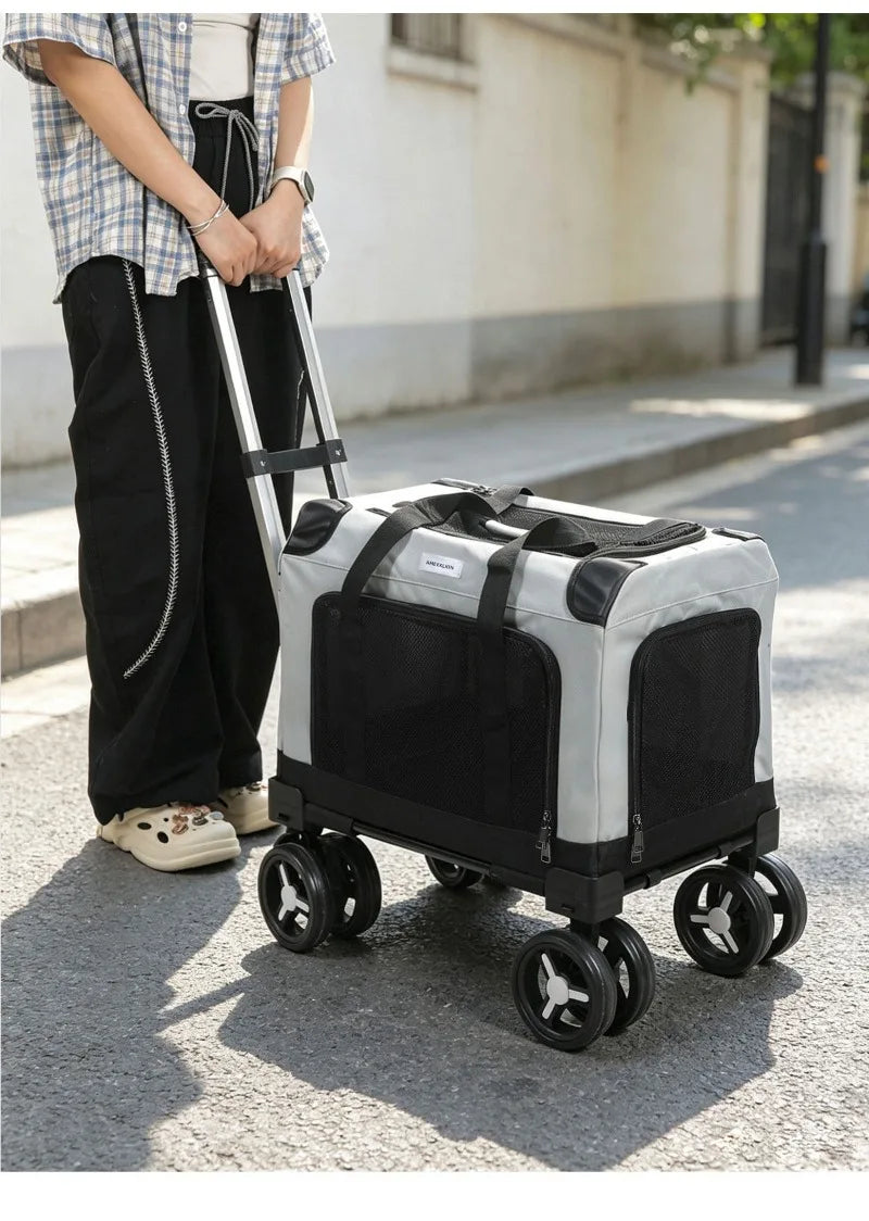 Large Wheel Breathable Pet Rolling Carrier Large Capacity Travel Bag For Two Cats Dogs Portable Car Pet Stroller