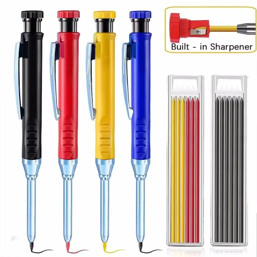 Solid Carpenter Pencil Set Woodworking Tools Mechanical Pencil 4 Colors Refill Construction Job Tools Carpentry Marking Scriber
