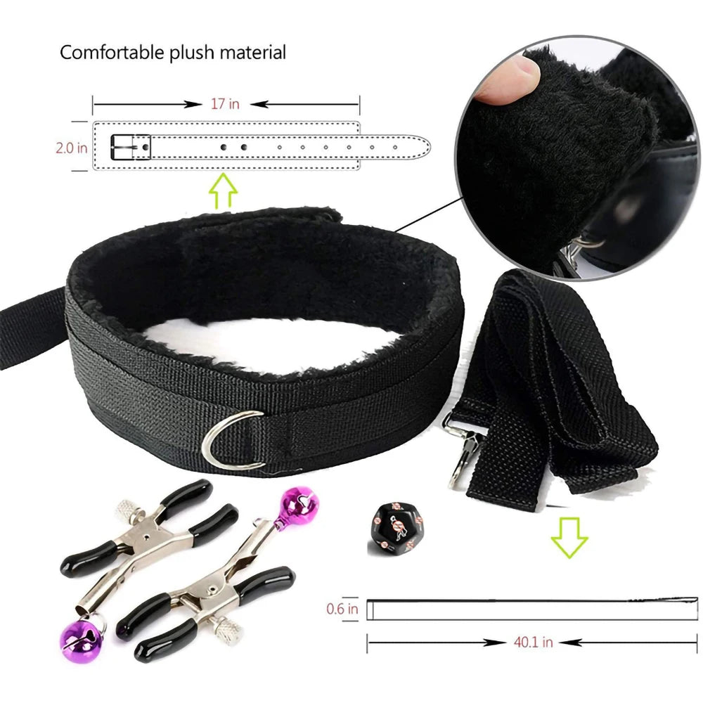 Hot Exotic Bed Bondage Set BDSM Kits Exotic Sex Toys For Women  Adults Games Leather Handcuffs Whip Gag Nipple Clamps Sex Shop