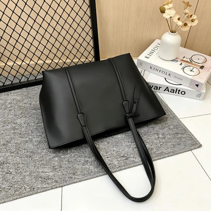 Women Korean Fashion Large Capacity Soft PU Leather Tote Bag 2025 New Casual Versatile Single Shoulder Handbag Daily Commute