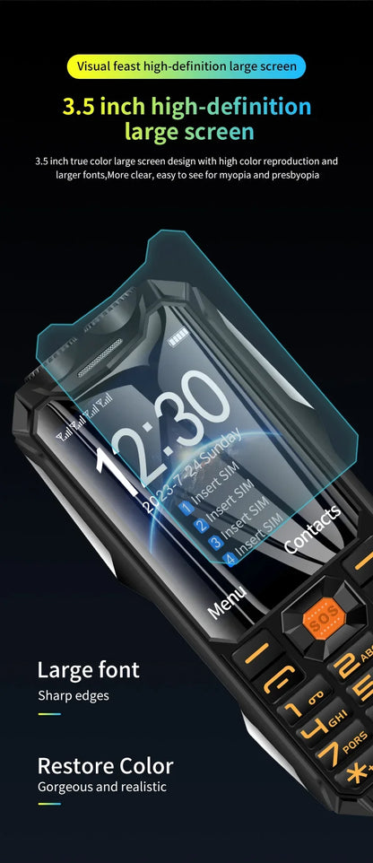 YEEMI Q9 GSM 2G&4G Network Mobile Phone 2G 4SIM 4G 2SIM Cards Rugged Bar Cellphone 3.5“ HD Display Big Battery Loud Sound Phone
