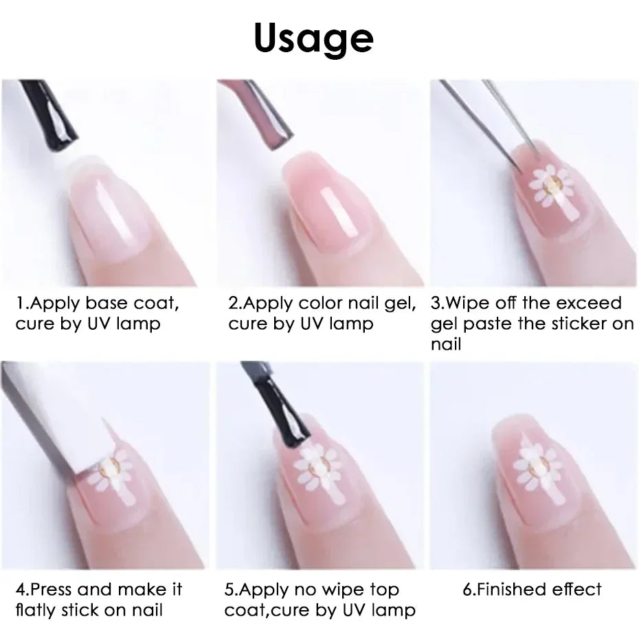 2/3pcs Golden Pink Hibiscus Flower Nail Stickers 3D Bronzing Border Petals Sakura Line Sliders Nail Decals DIY Manicure Decor