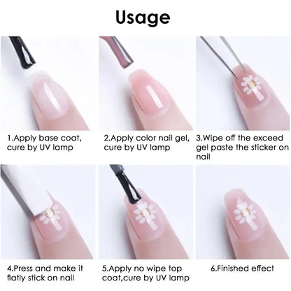 2/3pcs Golden Pink Hibiscus Flower Nail Stickers 3D Bronzing Border Petals Sakura Line Sliders Nail Decals DIY Manicure Decor